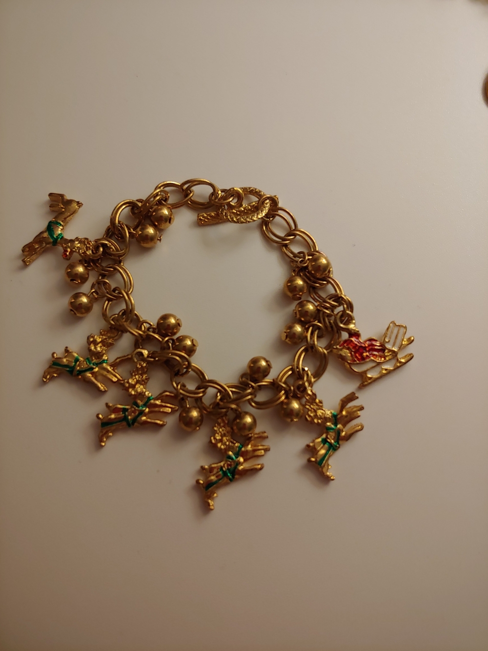 Gold-Tone Holiday Charm Bracelet with Green and Red Enamel Accents